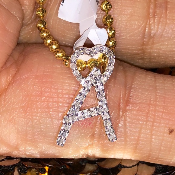 10k solid gold real diamond initial pendant beautiful heart letter best gift WOW - Picture 9 of 11